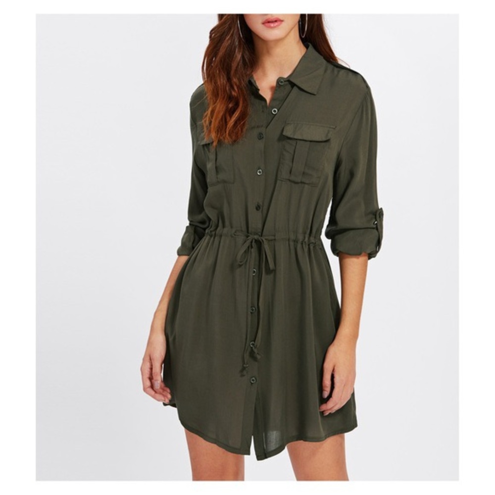 BDG Urban Outfitters Olive Green Button Down Dress - Picture 1 of 12